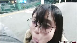 JAV: Amateur Japanese Girl Flashing Her Tits Before Giving A Blowjob On A Train Platform #3